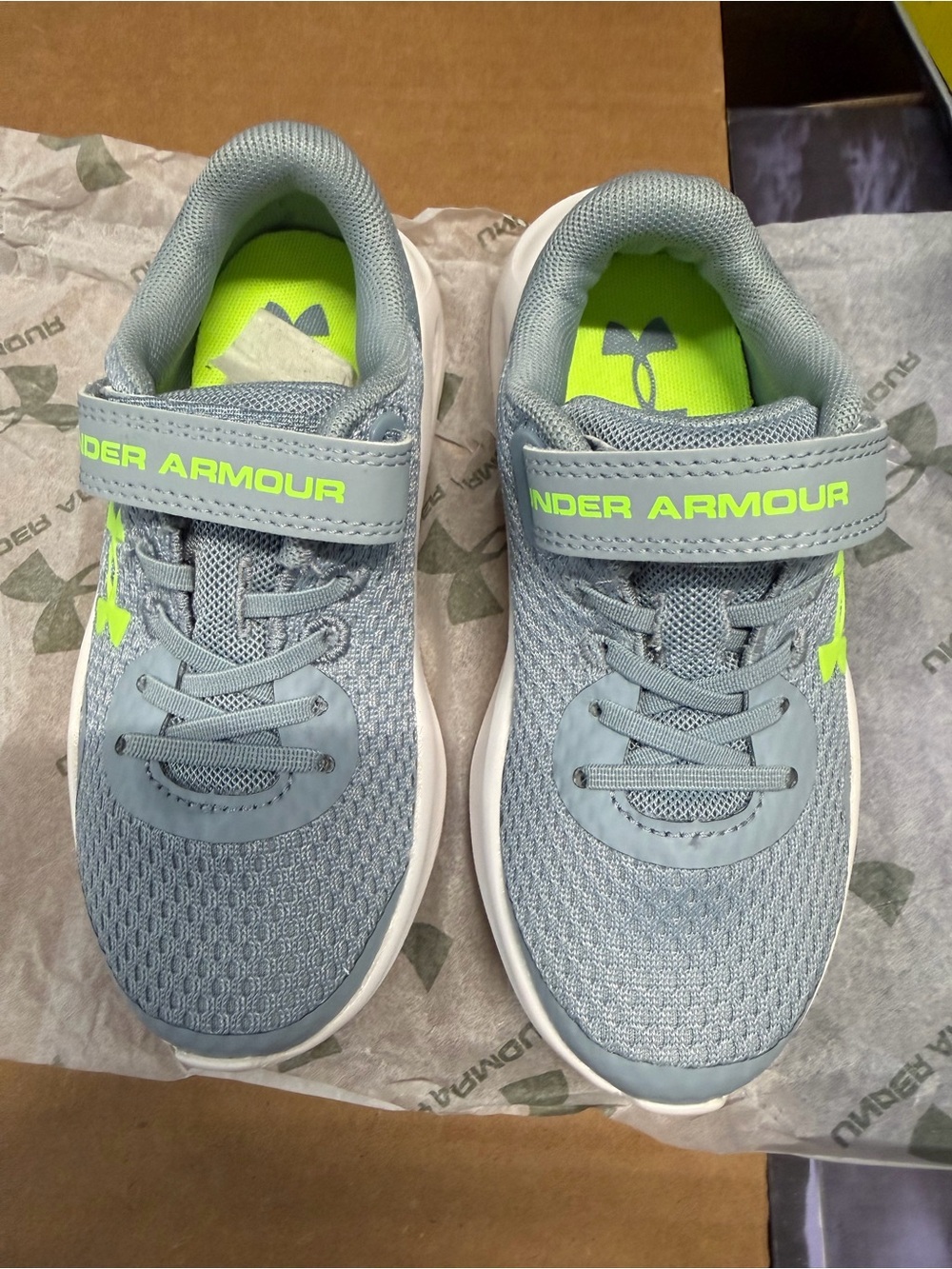 Under Armour Gray and Neon Green Kids Athletic Sneakers